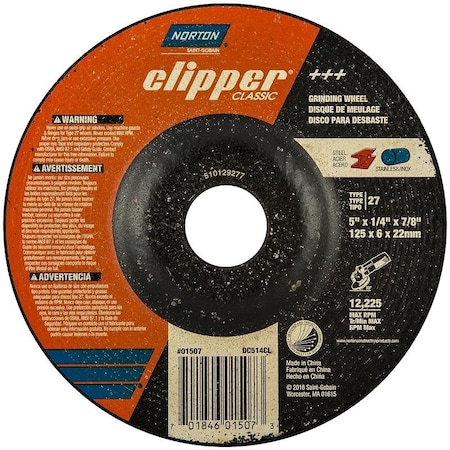 Clipper Classic A AO Series Grinding Wheel, 5 In Dia, 14 In Thick, 78 In Arbor